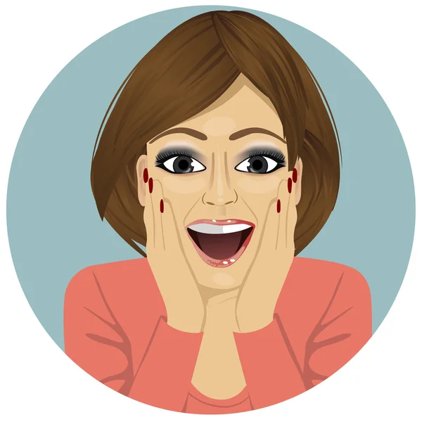 Joven feliz sonriente mujer sorprendida — Vector de stock