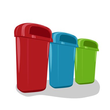 Farklı renkli geri dönüşüm kutuları kümesi