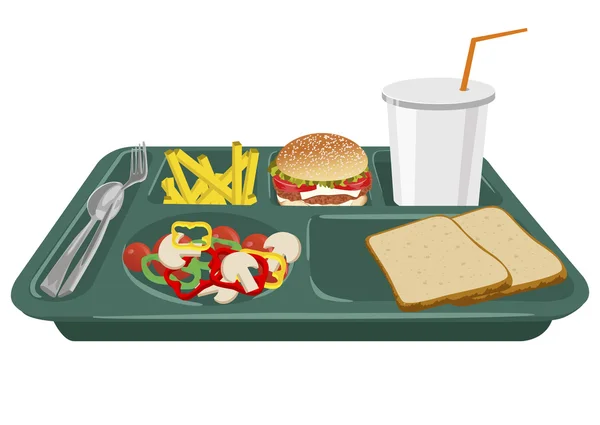 A school lunch tray with copy space — Stock Vector