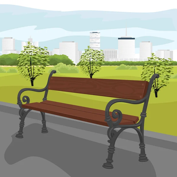 Prázdné dřevěné lavice v městském parku v létě — Stockový vektor