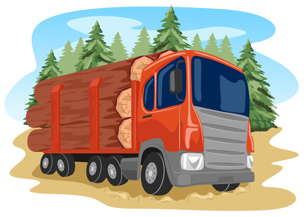 heavy loaded logging truck in forest