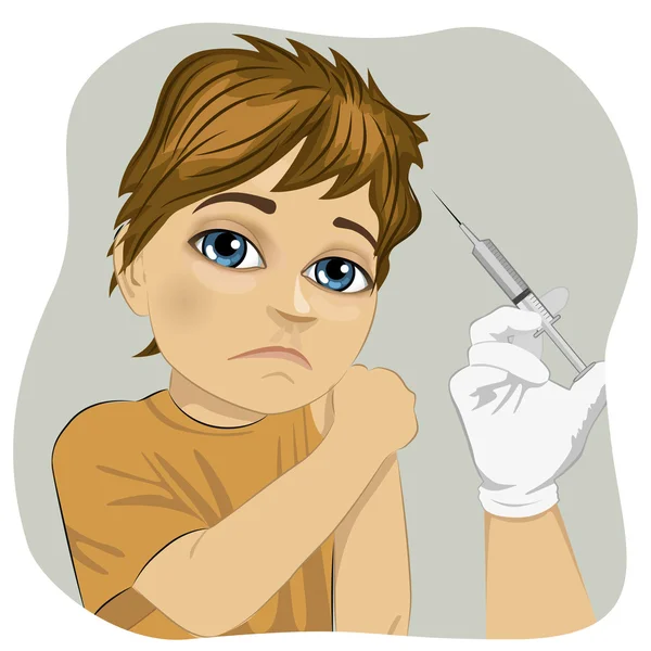 Sad little boy getting a vaccination — Stock Vector