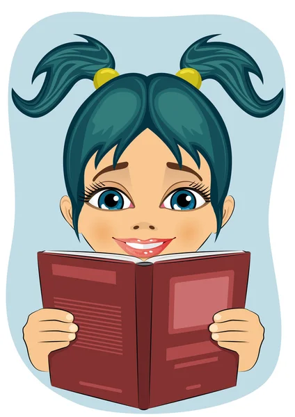 Menina surpreendida lendo livro interessante — Vetor de Stock