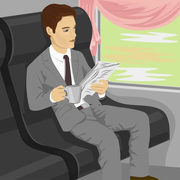 Empresario leyendo periódico en tren — Archivo Imágenes Vectoriales