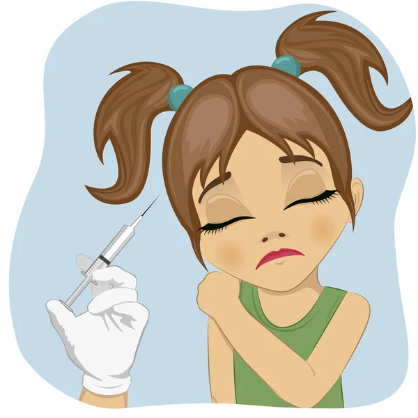 悲伤的小女孩接种疫苗 — 图库矢量图片