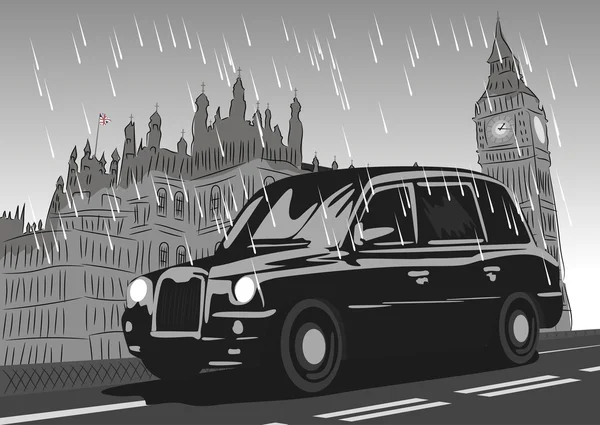 Czarne taksówki przejściem Westminster Bridge — Wektor stockowy