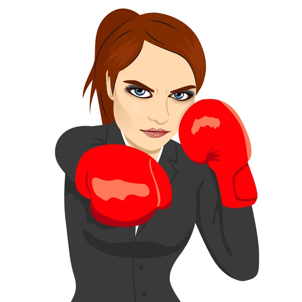 Злая деловая женщина бокс удары готовы к бою — стоковый вектор
