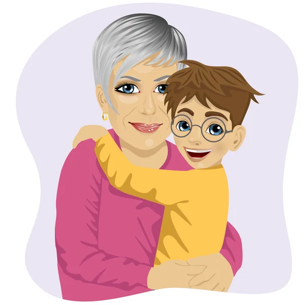 Abuela abrazando a su lindo nieto — Vector de stock