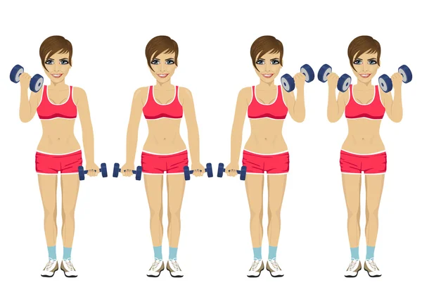 Young woman doing dumbbell exercises. Active lifestyle — Stock Vector