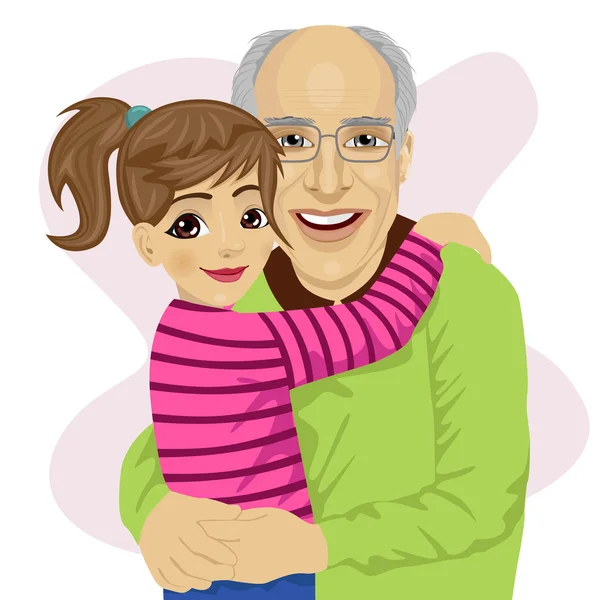 Grandfather hugging her cute granddaughter — Stock Vector