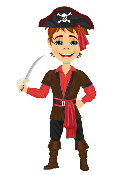 Enfant mignon en costume de pirate tenant une épée — Image vectorielle