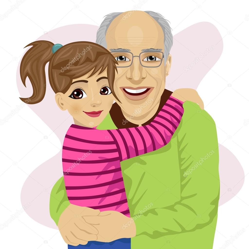 Granddaughter Touching Granddad Granddaughter Touching Granddad