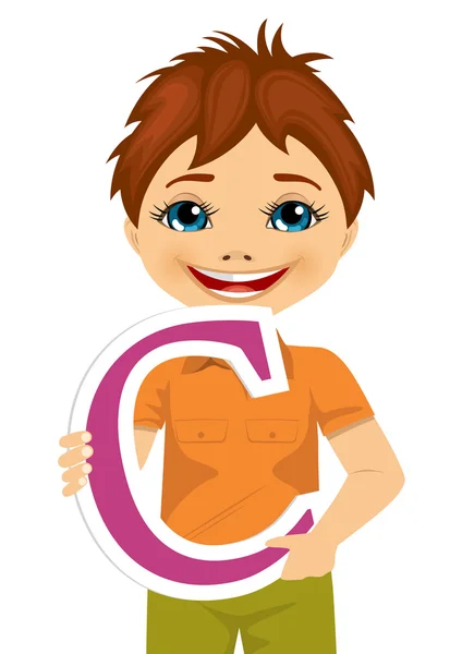 Liten pojke håller c bokstaven — Stock vektor