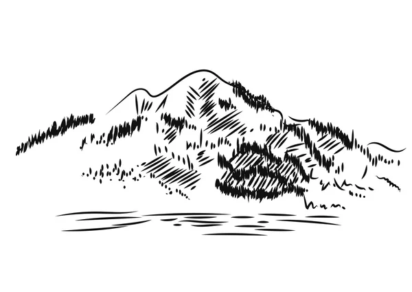 Paisaje de montaña. Dibujado a mano, ilustración vectorial — Vector de stock