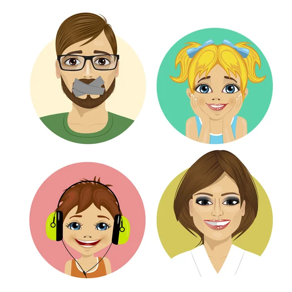 Happy family face portrait of father, mother, daughter and son — Stock Vector