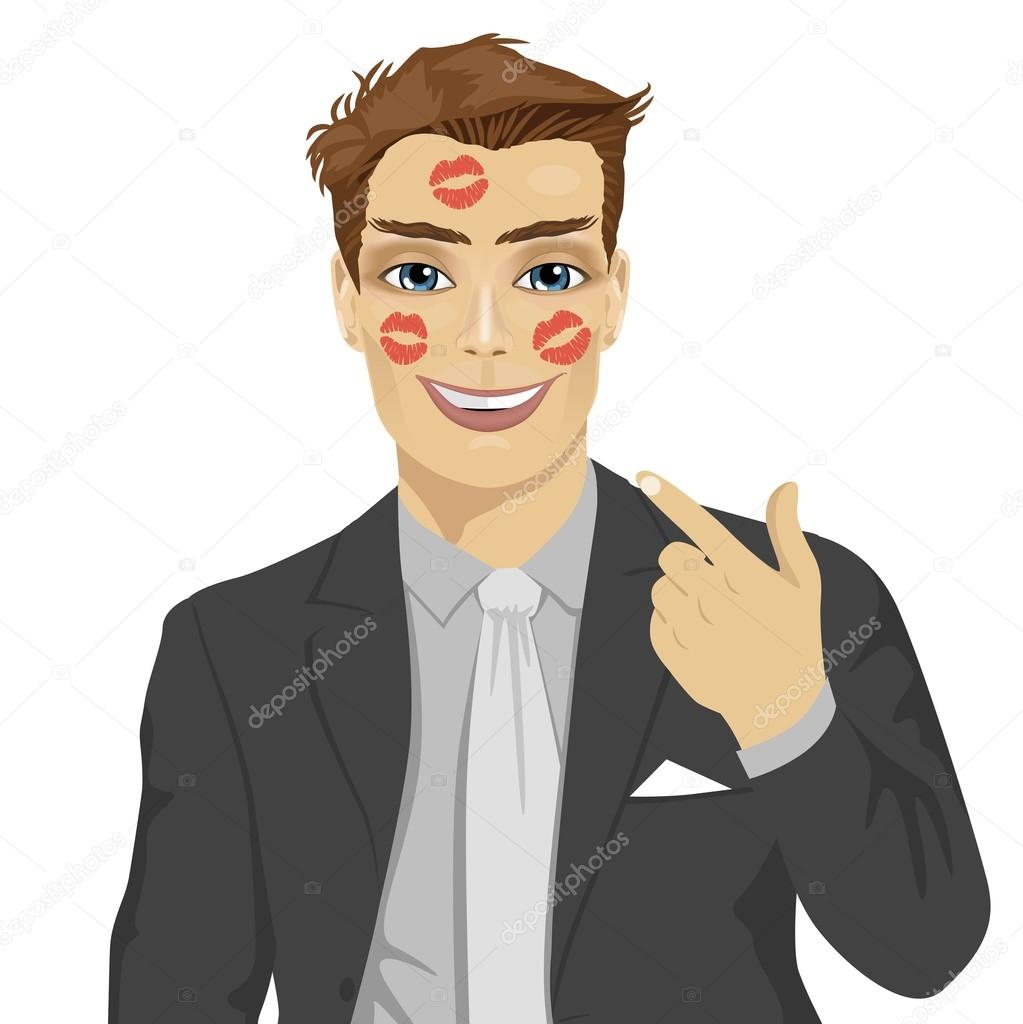 Young happy businessman showing red lipstick kiss marks on face Stock Vector Image by ©flint01 #123117642 Young happy businessman showing red lipstick kiss marks on face Stock Vector Image by ©flint01 #123117642