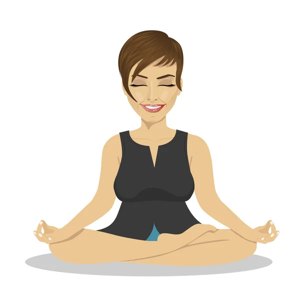 Calma empresaria meditando en pose de loto — Vector de stock