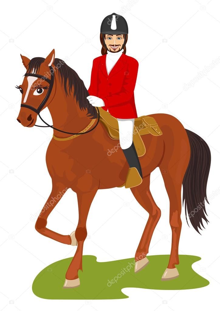 young handsome man riding a horse