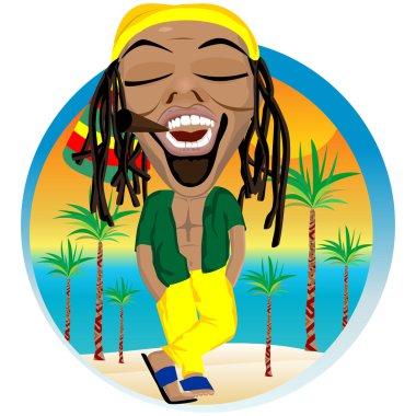 Neşeli rastafarian ve palmiye ağacı beach