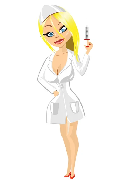 Nurse with a syringe in white coat — Stock Vector