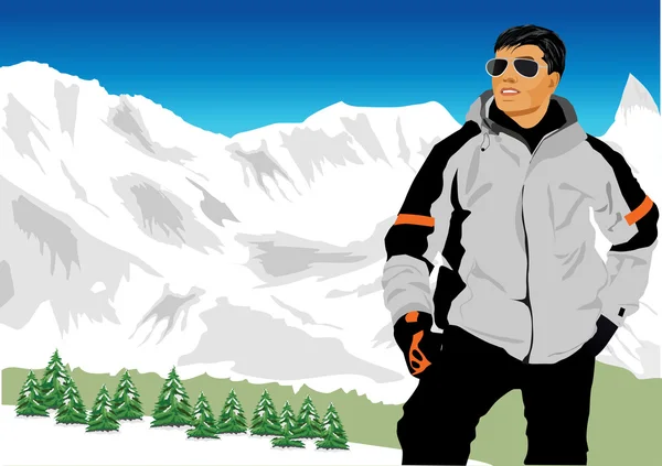 Esquí en las montañas del Cáucaso — Vector de stock