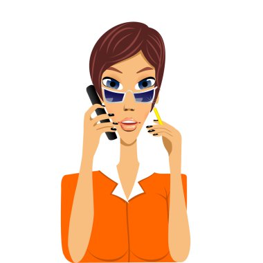 telefonla konuşuyor karikatür Sekreter