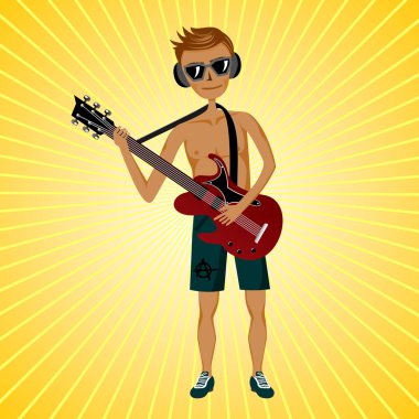 bas gitar tutan güneş gözlüklü adam