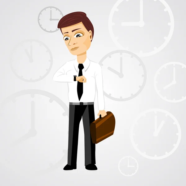 Business man with briefcase checking time — Stock Vector