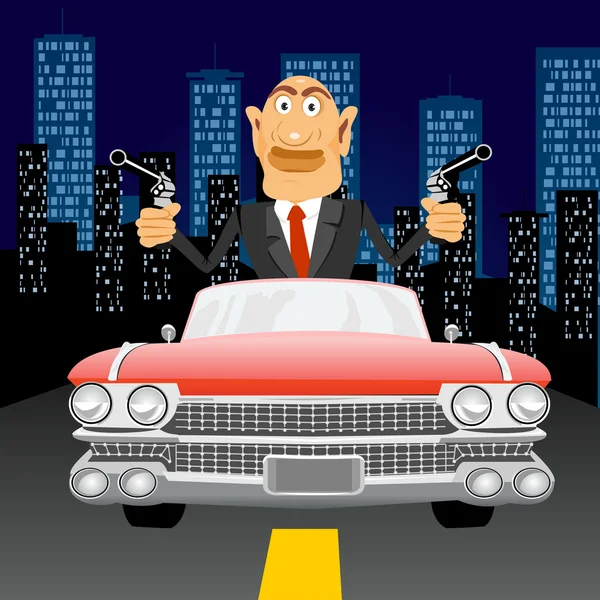 Gangster with handgun driving — Stock Vector