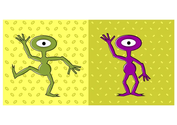 Dibujos animados divertido uno ojos alien bailando — Vector de stock