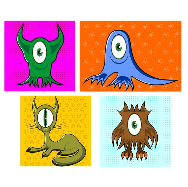 Dibujos animados divertido uno ojos coloridos animales — Vector de stock