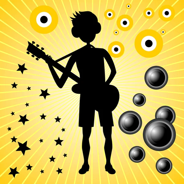 Giovane ragazzo con basso chitarra — Vettoriale Stock