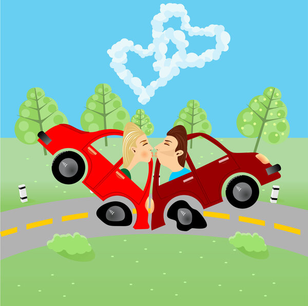 man and woman kissing in an accident