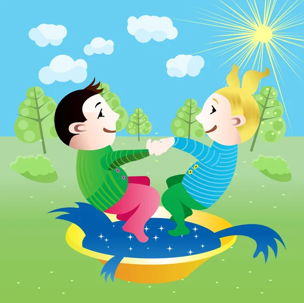Хлопчик і дівчинка плескають в басейні — стоковий вектор
