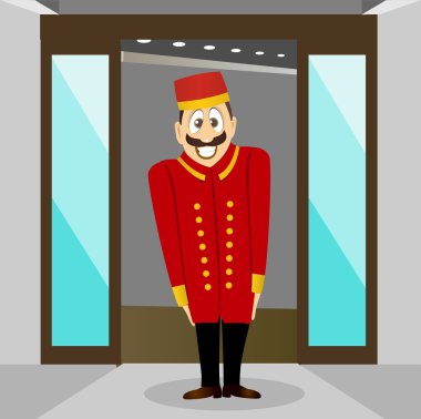 smiling bellhop with mustache clipart