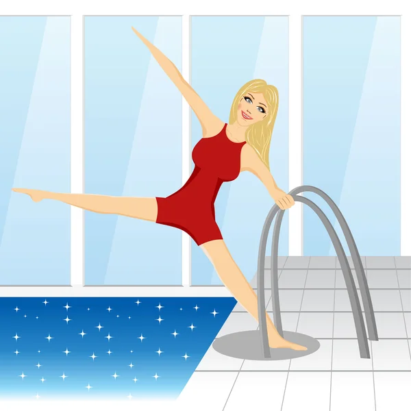 Mujer y piscina - tema de deportes acuáticos — Vector de stock