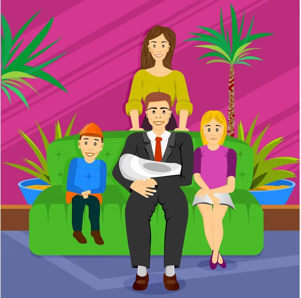 Happy cartoon familie portret — Stockvector