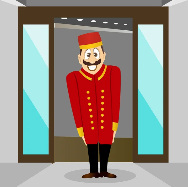 Smiling bellhop with mustache — Stock Vector