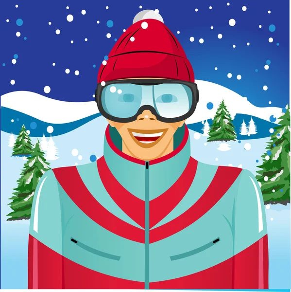 Skieur souriant avec lunettes de ski — Image vectorielle