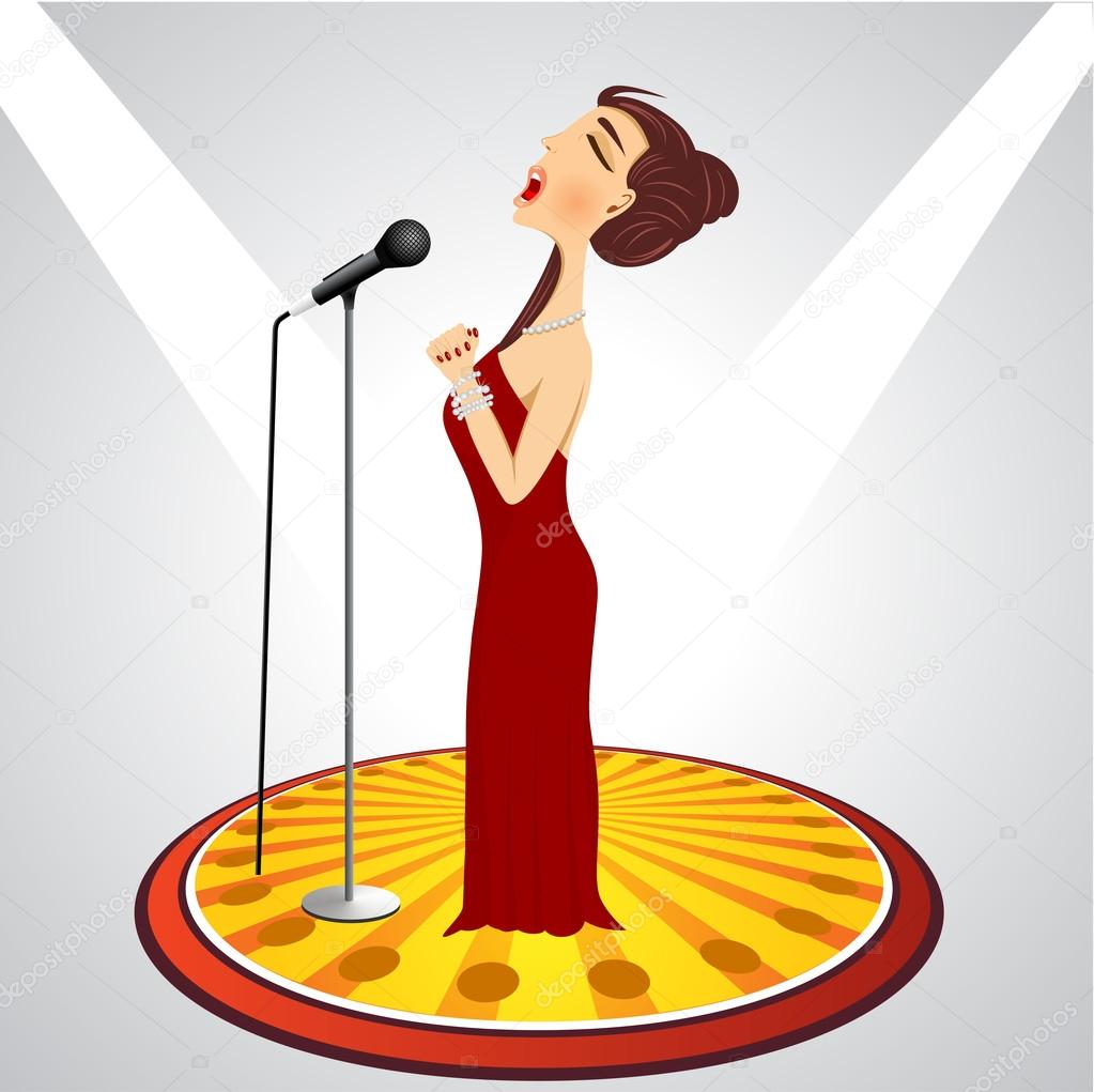 Cantora dos desenhos animados com microfone â Vetores de Stock