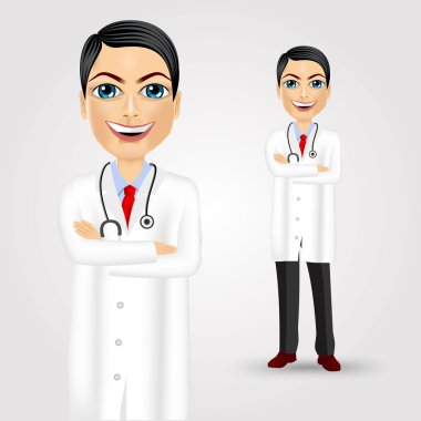 çapraz kolları olan genç doktor 