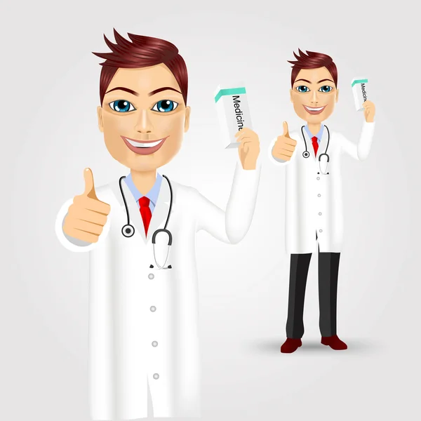 Young doctor giving thumbs up — Stock Vector