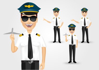 young friendly pilot with sunglasses clipart