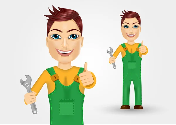 Junger Klempner in grüner Arbeitskleidung — Stockvektor