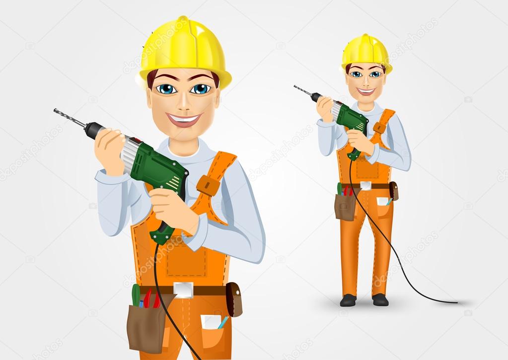 electrician or mechanic holding electric drill