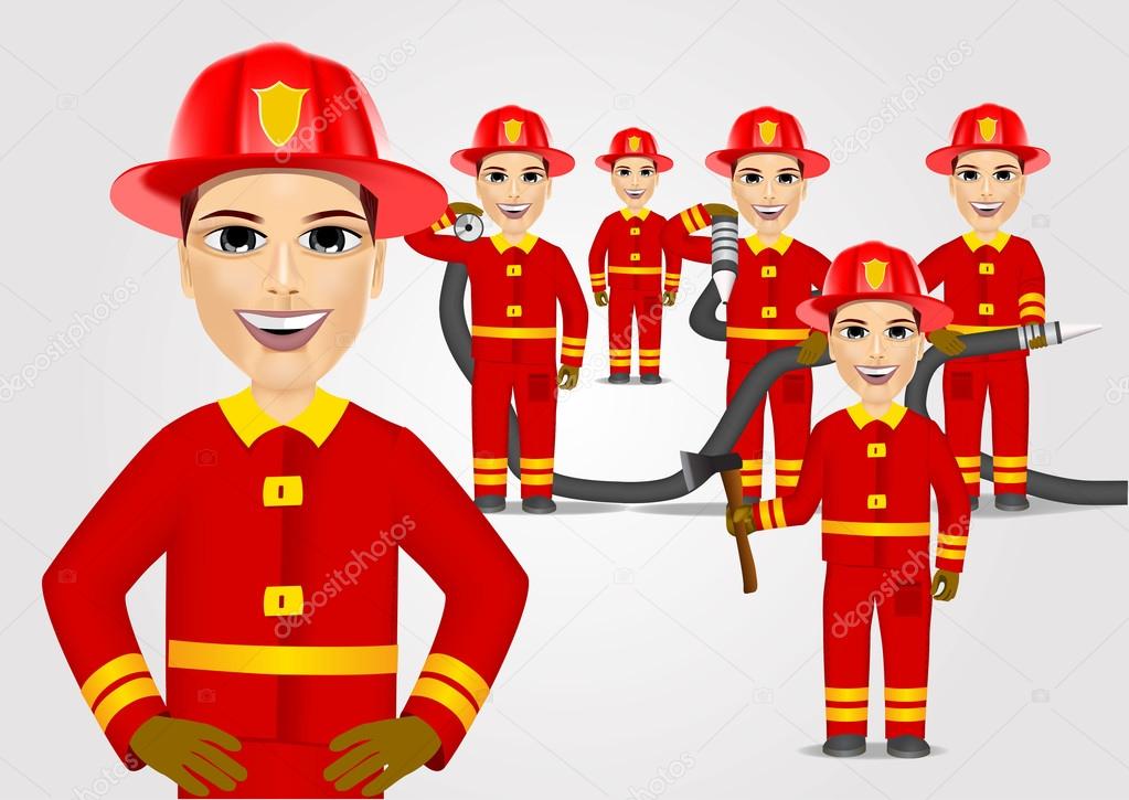 firefighters in uniform with fire hose