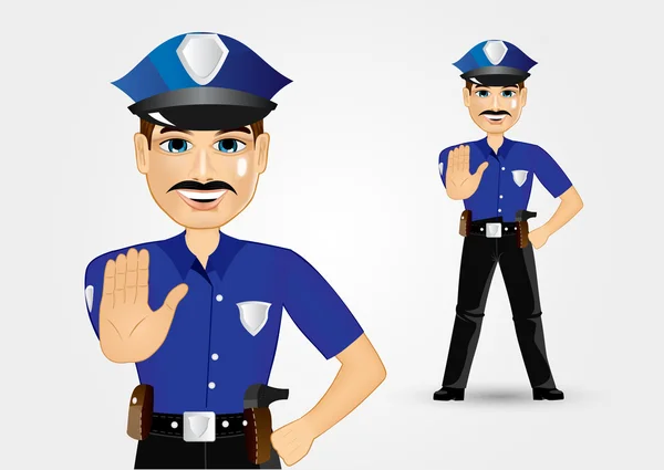 Policeman with mustache showing stop gesture — Stock Vector