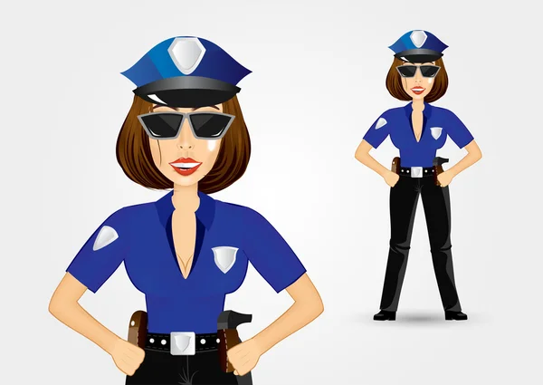 Όμορφες αυστηρούς αστυνομικίνα, κρατώντας τα χέρια στους γοφούς — Διανυσματικό Αρχείο