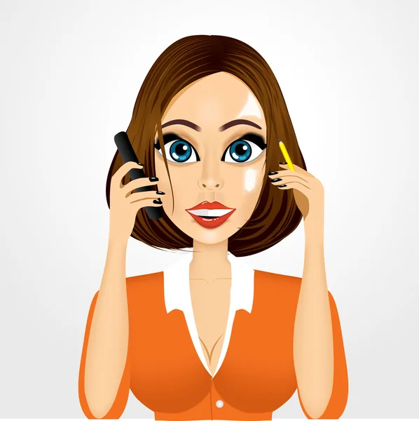 Realistic smiling secretary talking on the phone — Stock Vector