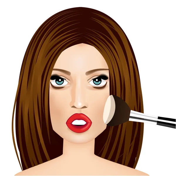 Artista de maquiagem aplicando escova de pó para mulher — Vetor de Stock